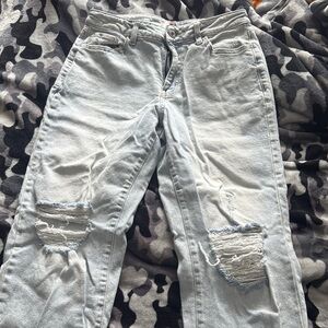 SO Light Blue Distressed Women's Straight Leg Jeans